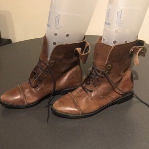 Bonjour Brown Leather Lace Up Combat Boots
